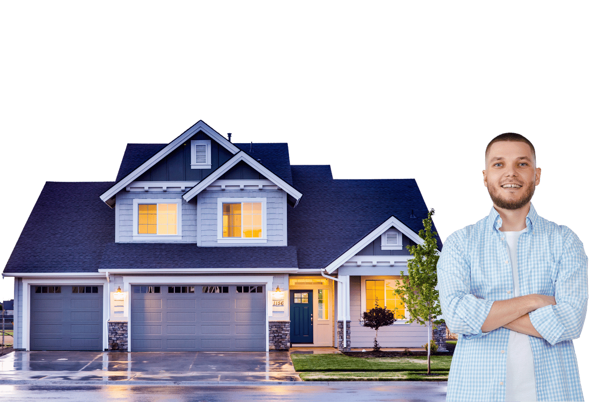 complacent guy crossed arm with protective home exterior paint